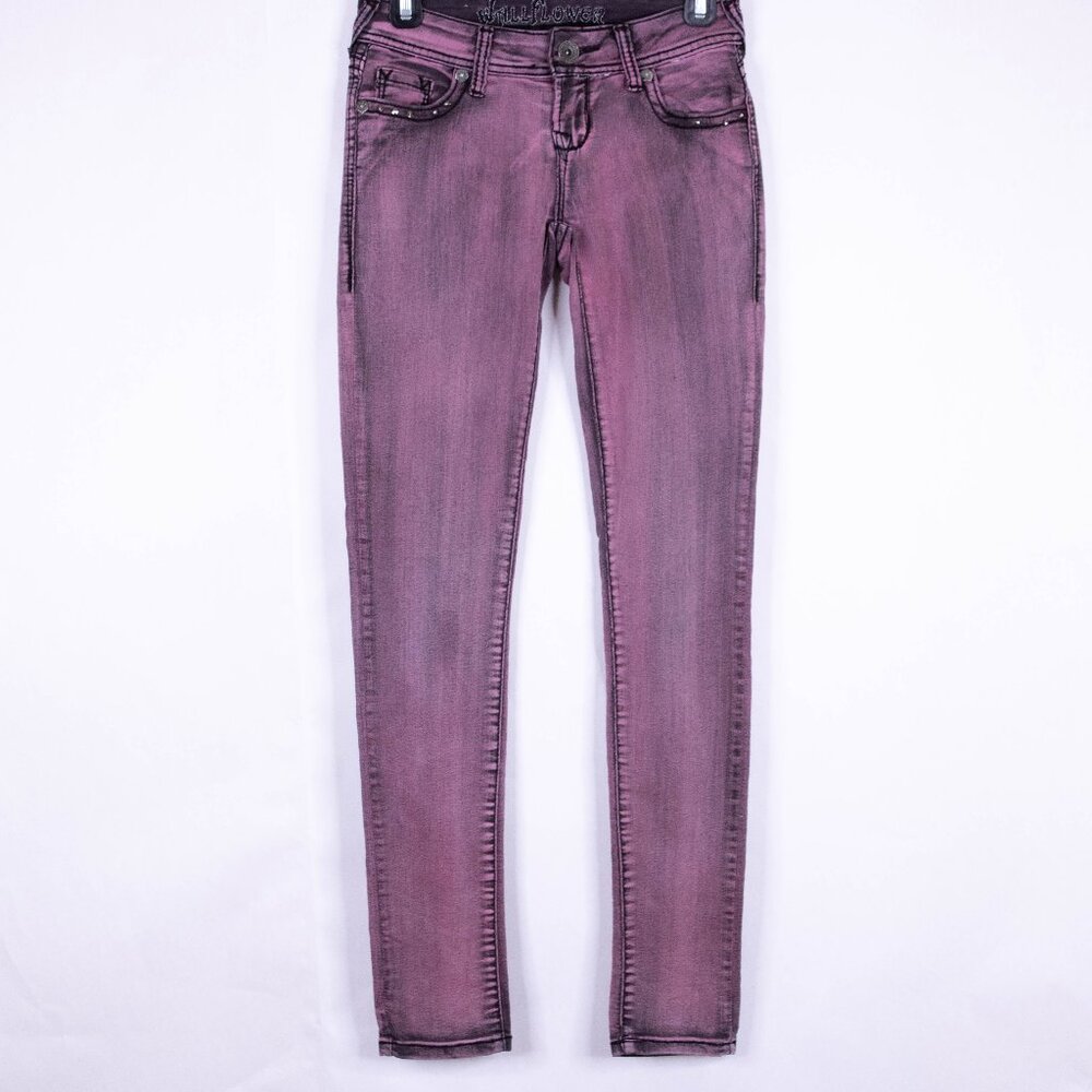 Wallflower Junior's Size 1 Purple Stretch Jeans w/ Rhinestones On Front Pockets